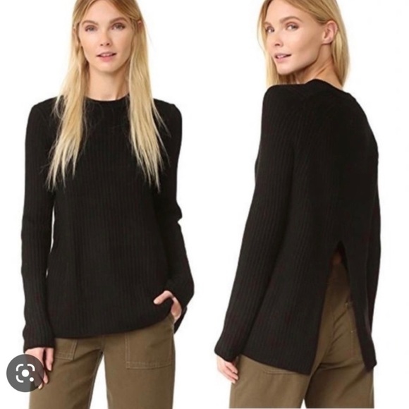 rag & bone Wool Black Open Back Crewneck Sweater - Picture 1 of 5